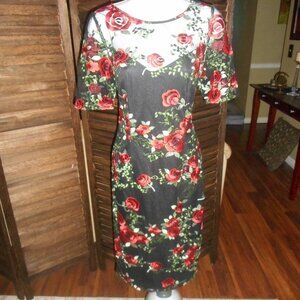 NWOT Black sheer & flower embroidery Adrianna Papell dress, size 4